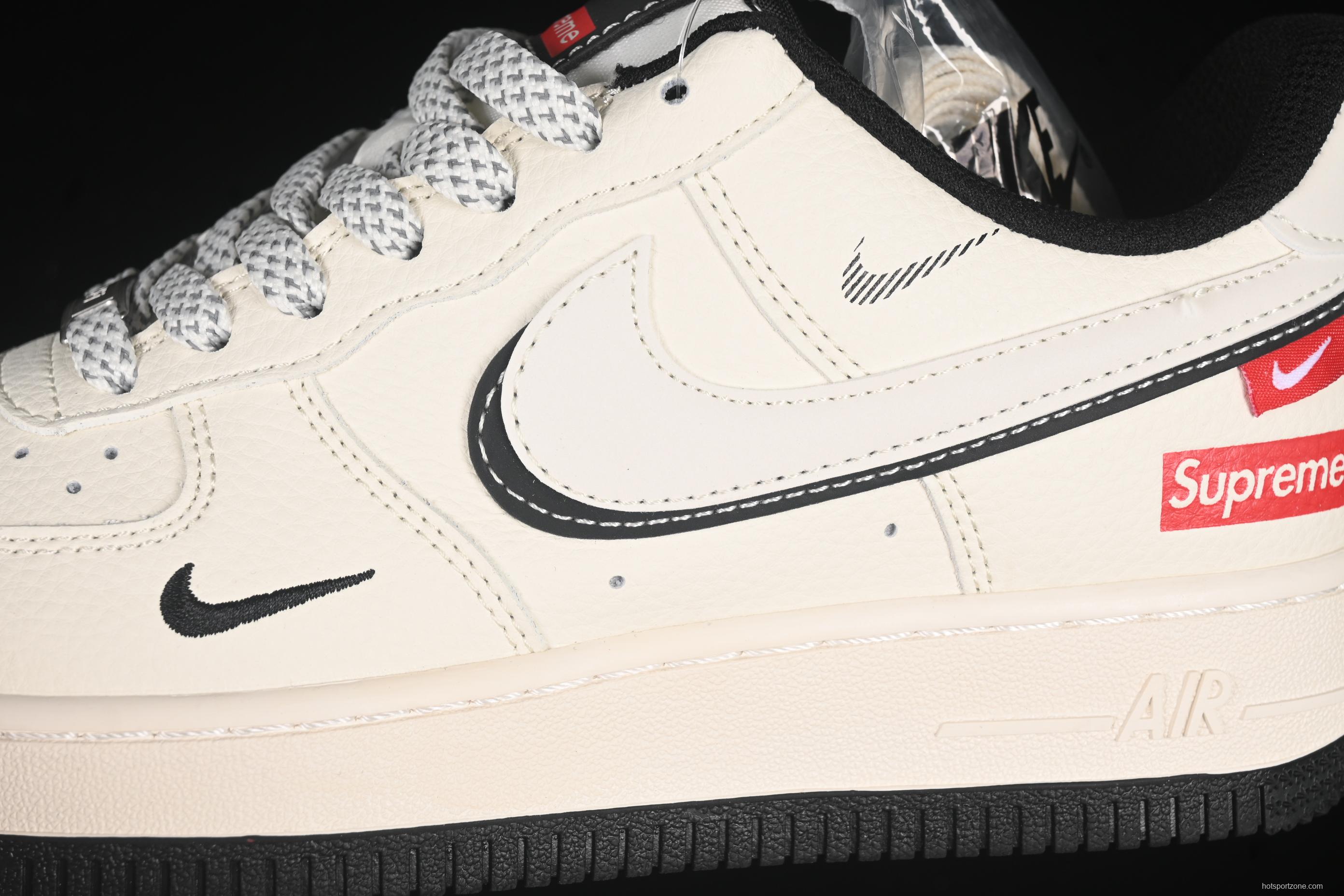 Nike Air Force 1 '07 Low Supreme Collaboration White Black Double Swoosh Casual Sneakers - XS1958-545