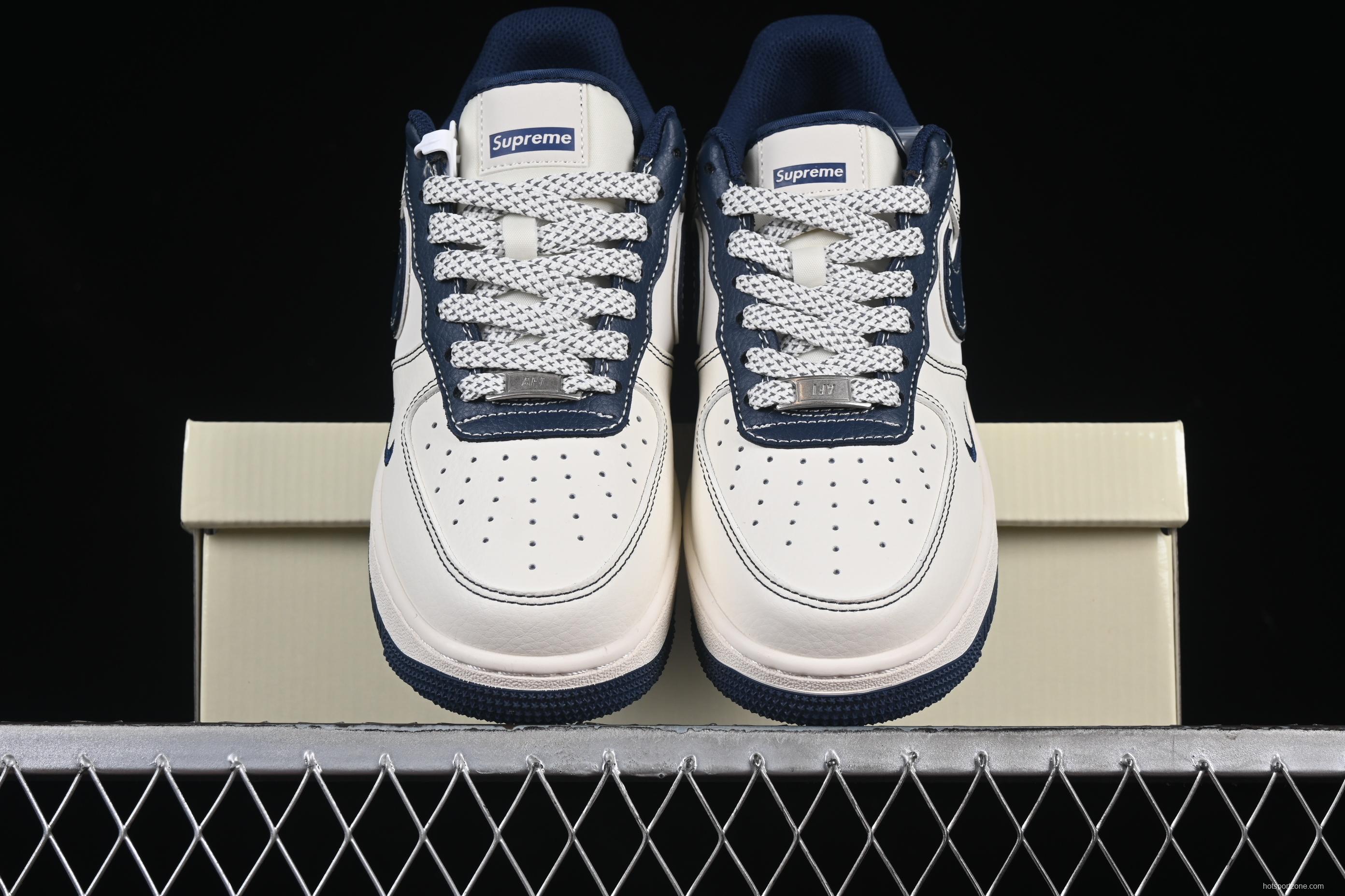 Nike Air Force 1 '07 Low Supreme Collaboration Dark Blue Swoosh Casual Sneakers - XS1958-524