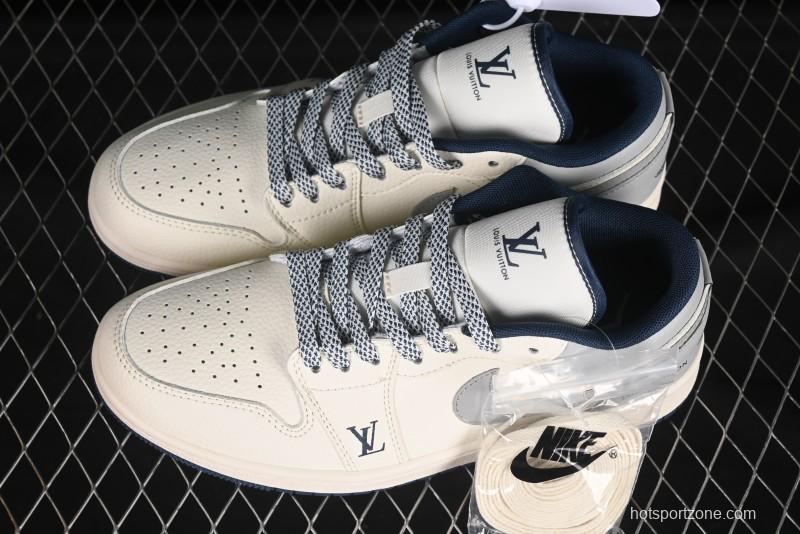 Nike Air Jordan 1 Low LV Collaboration Retro Basketball Shoes with Smoke Grey 3D Swoosh - XS6086-557