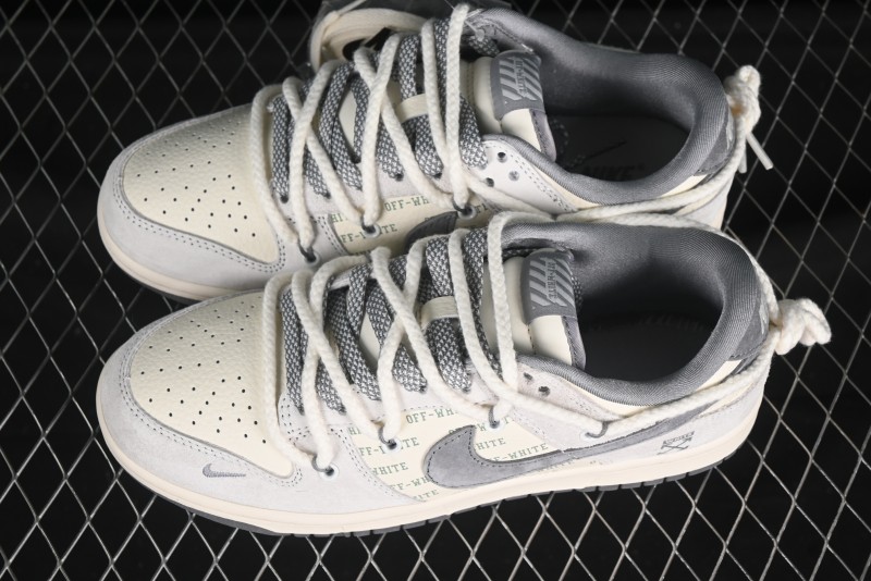Nike SB Dunk Low OFF-WHITE Anniversary Edition Customized Skate Shoes with Gray Swoosh - YX5066-223
