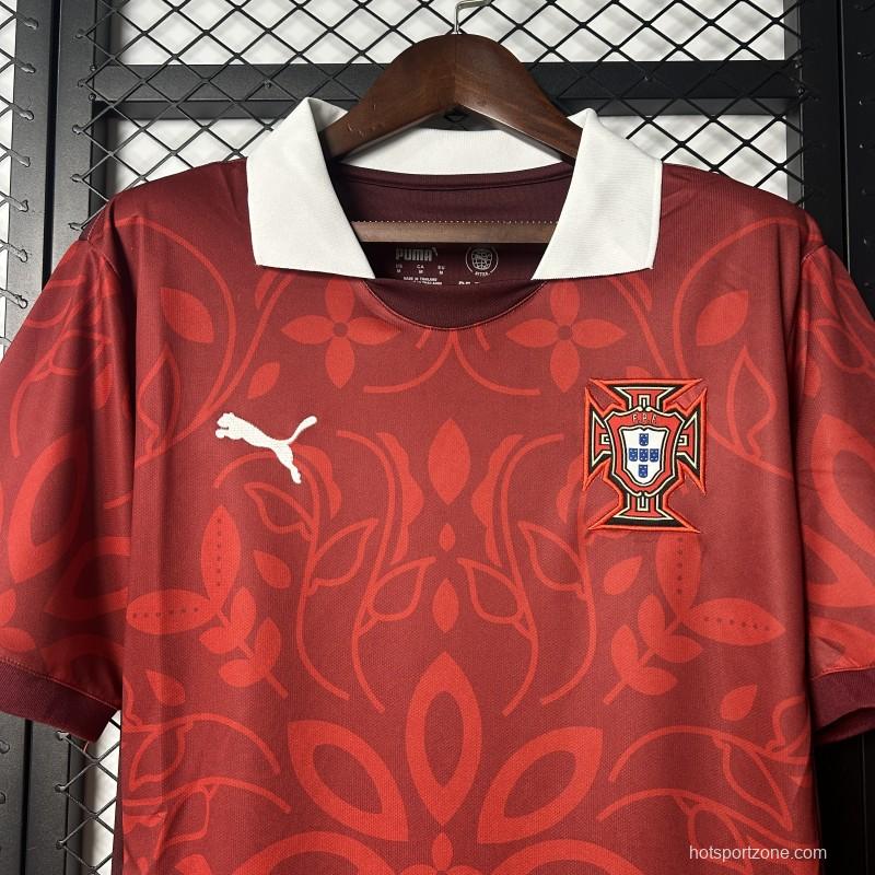 2025 Portugal National Team Burgundy with Floral Pattern Jersey