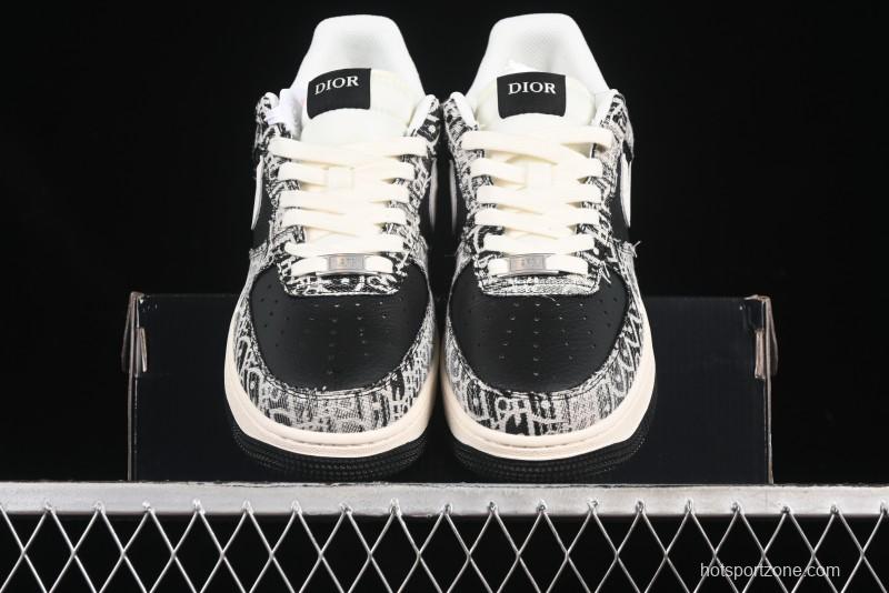 Nike Air Force 1 '07 Low Dior Collaboration Pattern Black White Swoosh Casual Sneakers - XS1958-581
