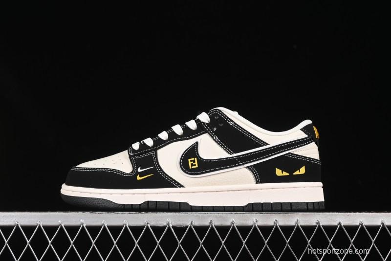 Nike SB Dunk Low Fendi Collaboration Black White Black Swoosh Anniversary Custom Low-Top Skate Shoes - LW1818-115