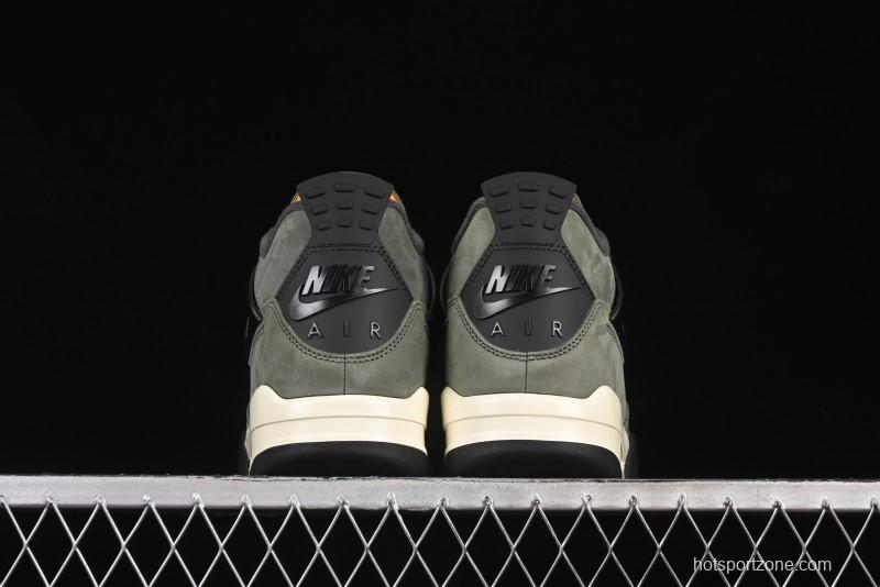 Nike Undefeated x Air Jordan 4 OG Sneakers in Olive Green Suede with Orange and Black Accents - IB1519-200