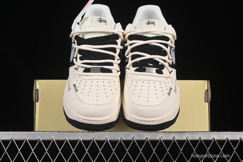 Nike Air Force 1 '07 Low Stussy Collaboration Black Diamond Lace-Up Casual Sneakers - DM6868-073