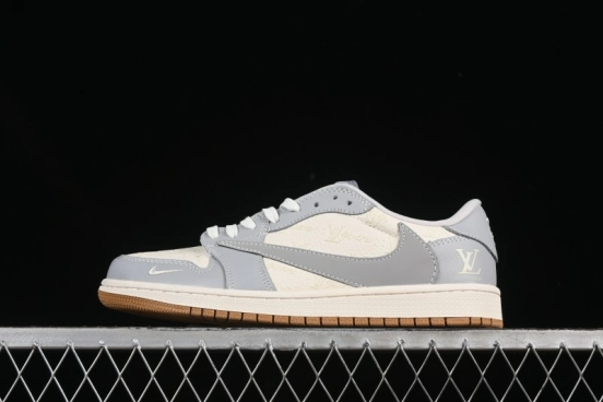 Nike Travis Scott x Fragment Design x Air Jordan 1 Low OG SP AJ1 LV Collaboration Grey White Gum Low-top Casual Sneakers - XS2024-057