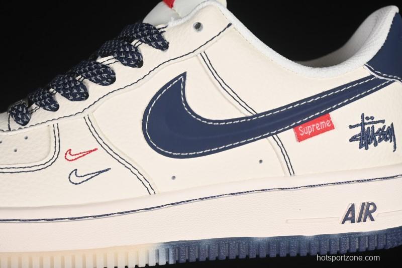 Nike Air Force 1 '07 Low Stussy Collaboration Dual-Tone Blue Red Logo Casual Sneakers - HH7518-072