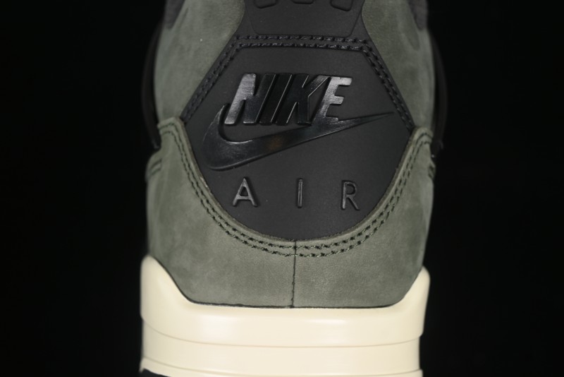 Nike Undefeated x Air Jordan 4 OG Sneakers in Olive Green Suede with Orange and Black Accents - IB1519-200