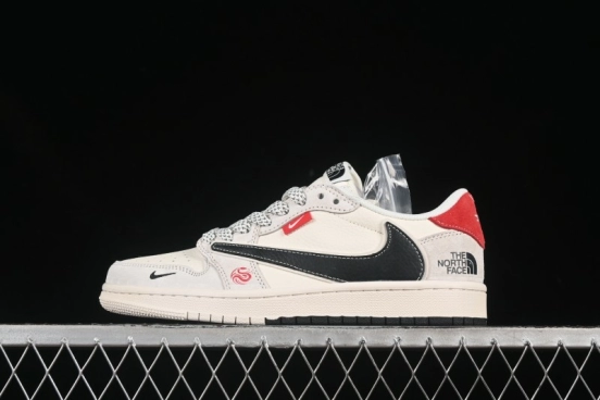 Nike Travis Scott x Fragment Design x Air Jordan 1 Low OG SP AJ1 North Face Collaboration Dual Swoosh Low-Top Casual Sneakers - YX5066-308