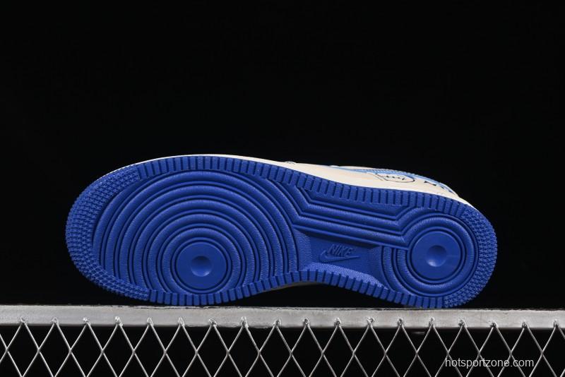 Nike Air Force 1'07 Low Casual Sneakers with Blue Line Ghost Face Design - DF0188-053