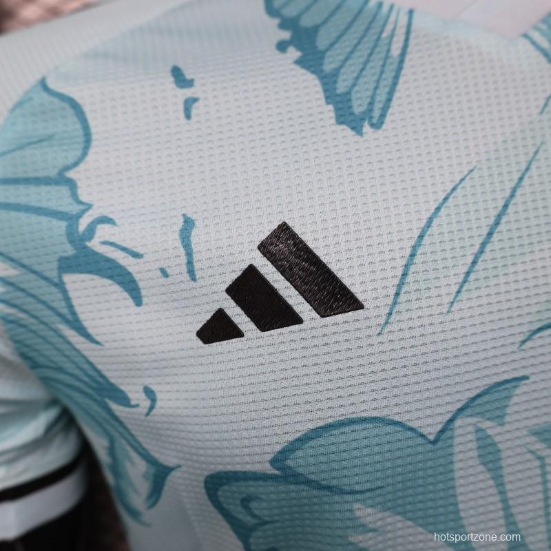 Player Version 2025 Algeria Light Blue with Tropical Leaves Pattern Jersey