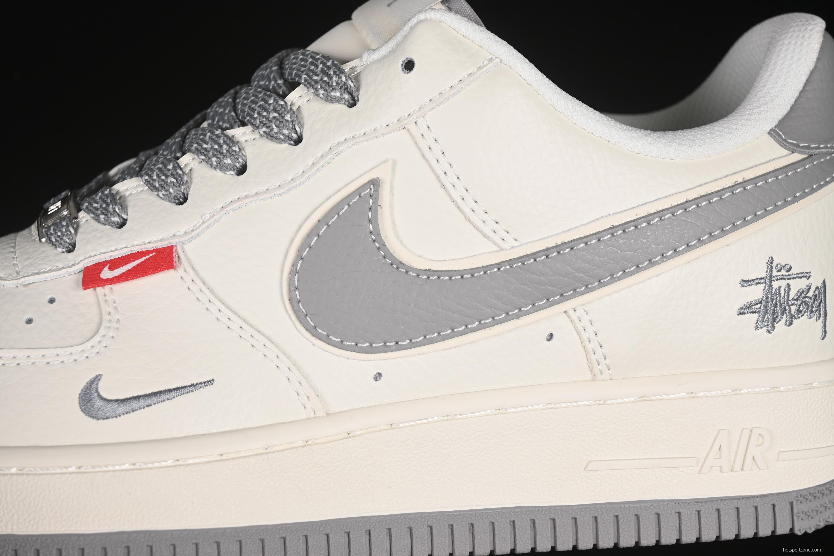 Nike Air Force 1'07 Low Stussy Collaboration Grey Swoosh Grey Base Red Label Casual Sneakers - CS5288-008