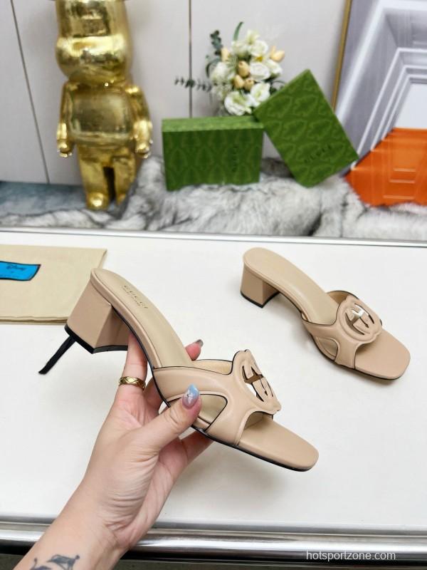 2025 Women Gucci Beige Leather Slippers MJ00190