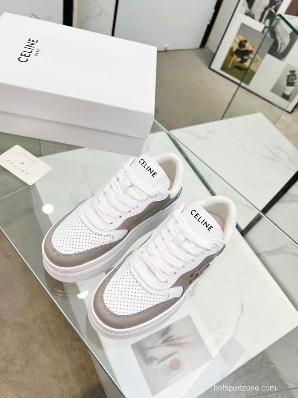 2025 Women Celine White Grey Leather Block Triomphe Sneakers LY00270