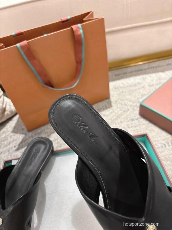 2025 Slippers LP Black Leather Slippers LY00270