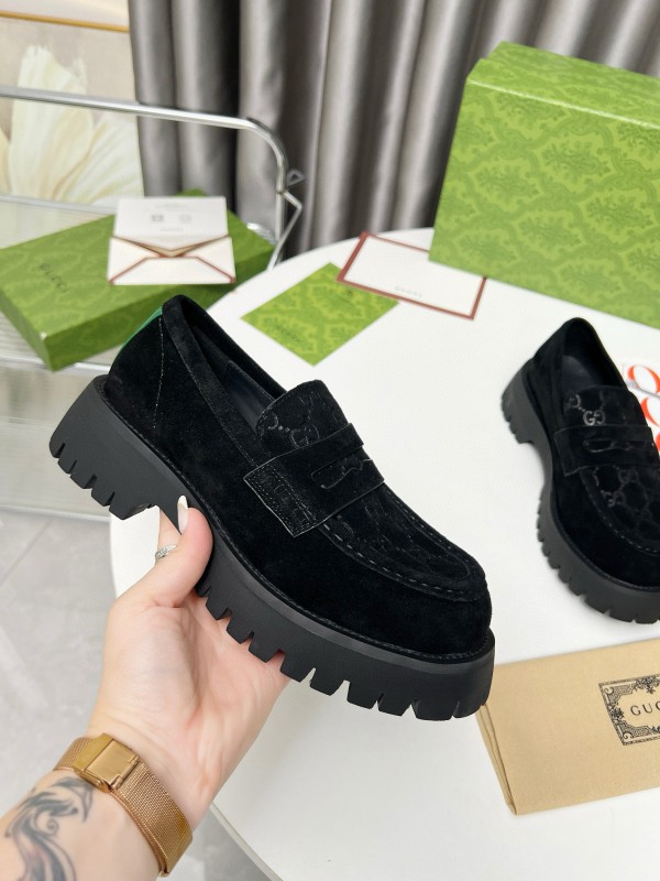 2024 Women Gucci Black Suede Leather Loafers MJ00320