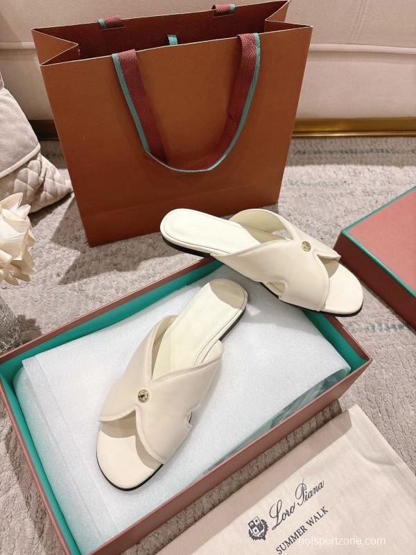 2025 Slippers LP Ivory Leather Slippers LY00270