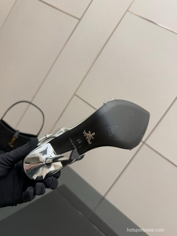 2025 Women Yves Saint Laurent Silver Leather Stiletto Sandals