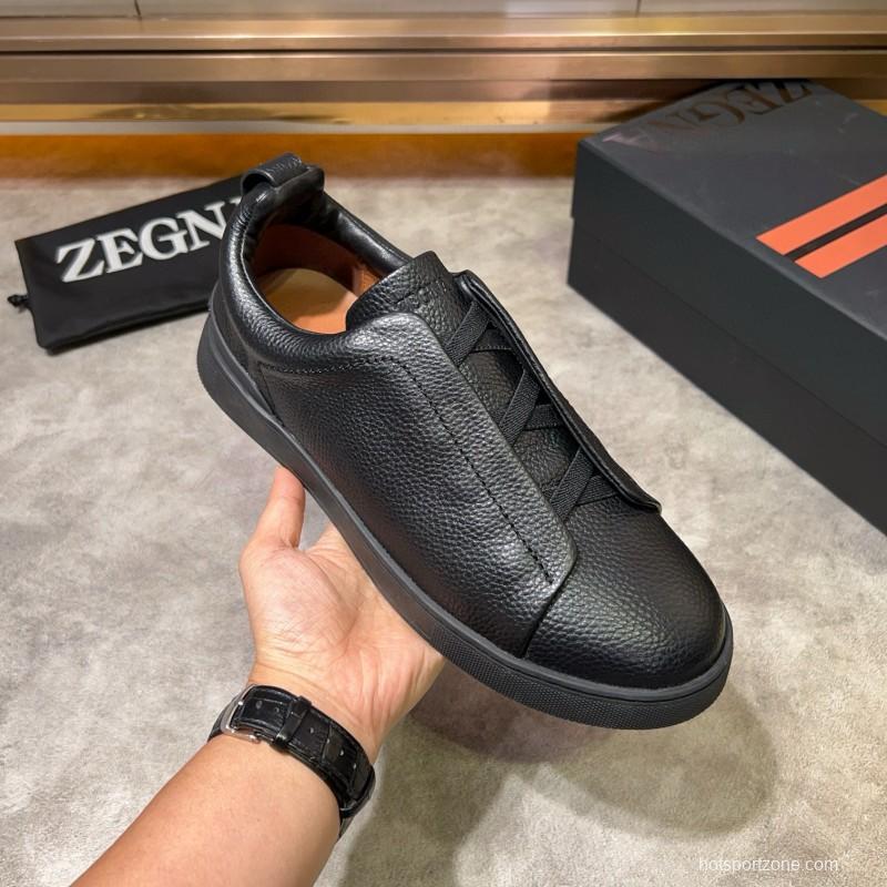 2024 Men Ermenegildo Zegna Black Calf Leather Sneakers MJ00280