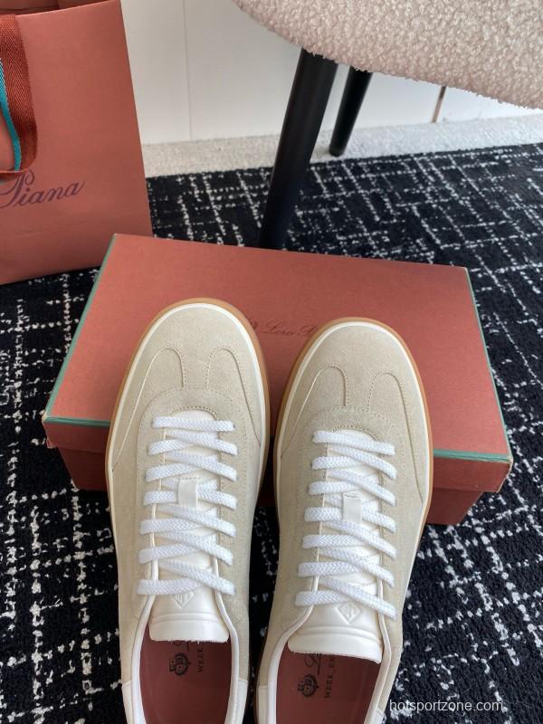2024 Unisex Loro Piana Beige White Leather Suede Casual Shoes MJ00320