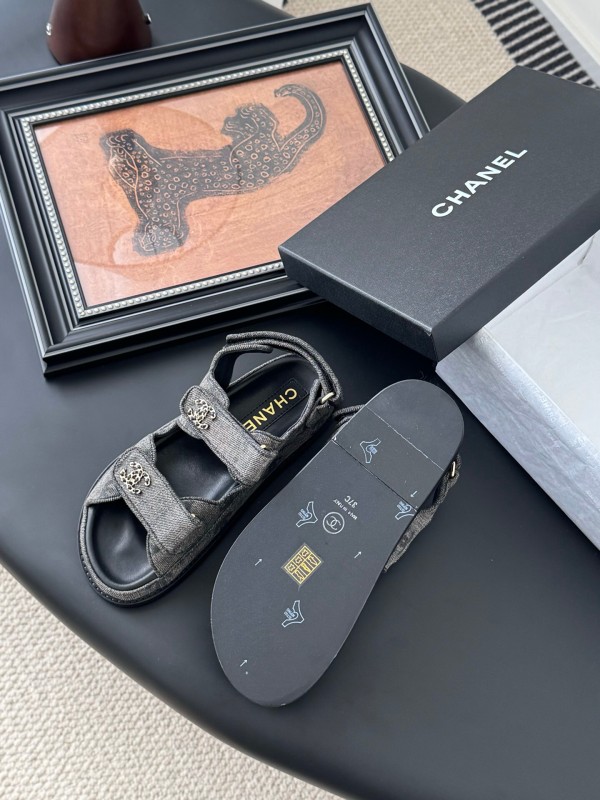 2025 Women Chanel Black Fabric Sandals LY00320