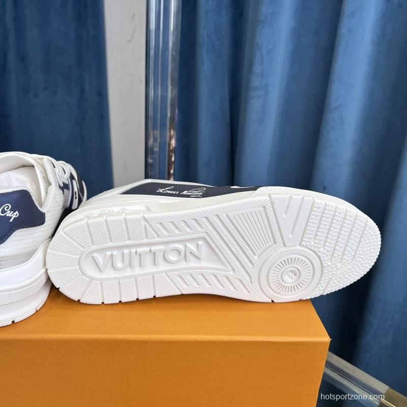2025 Unisex Louis Vuitton White Navy Leather Trainer