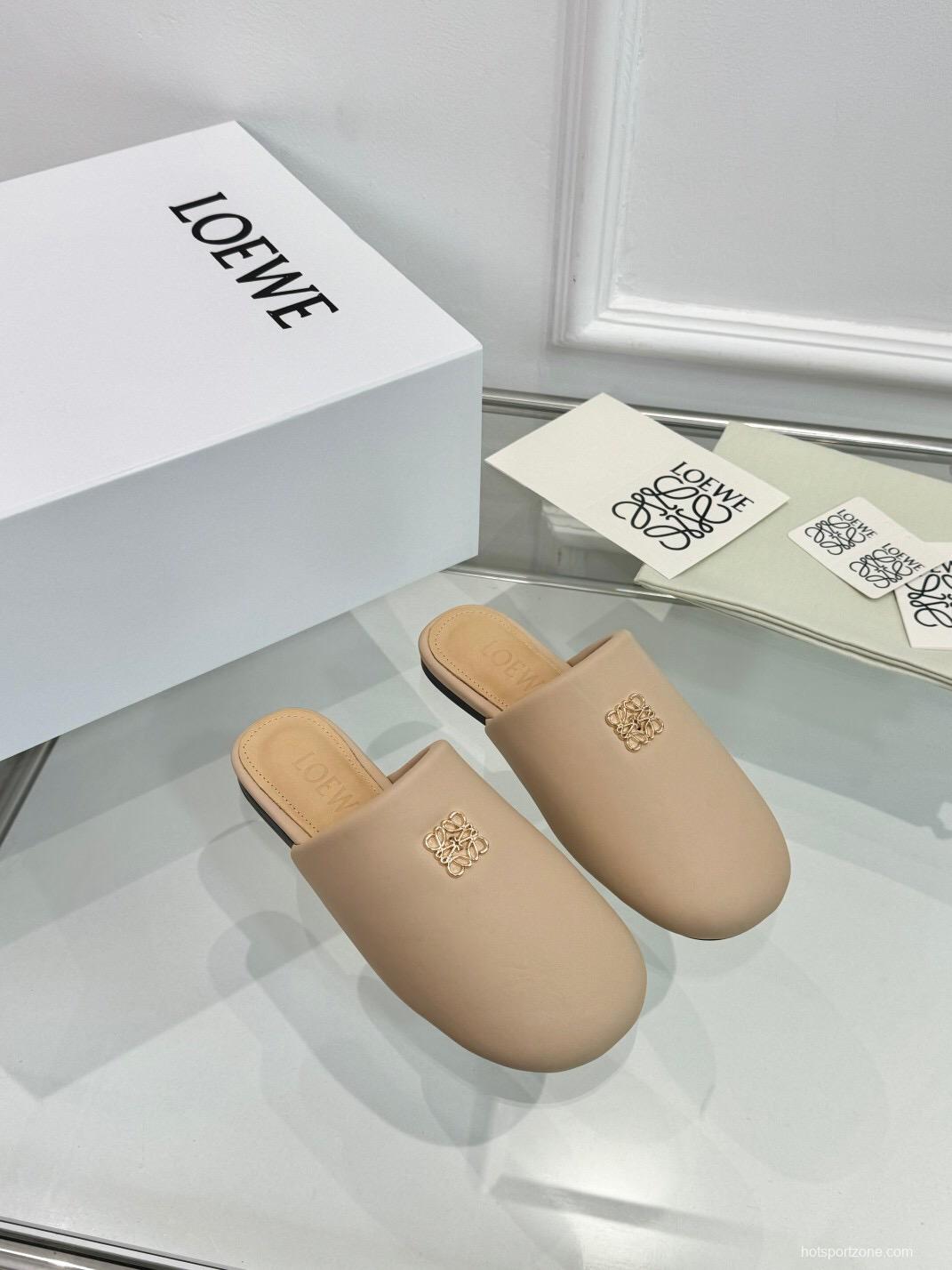 2025 Women Loewe Beige Leather Slippers LY00270