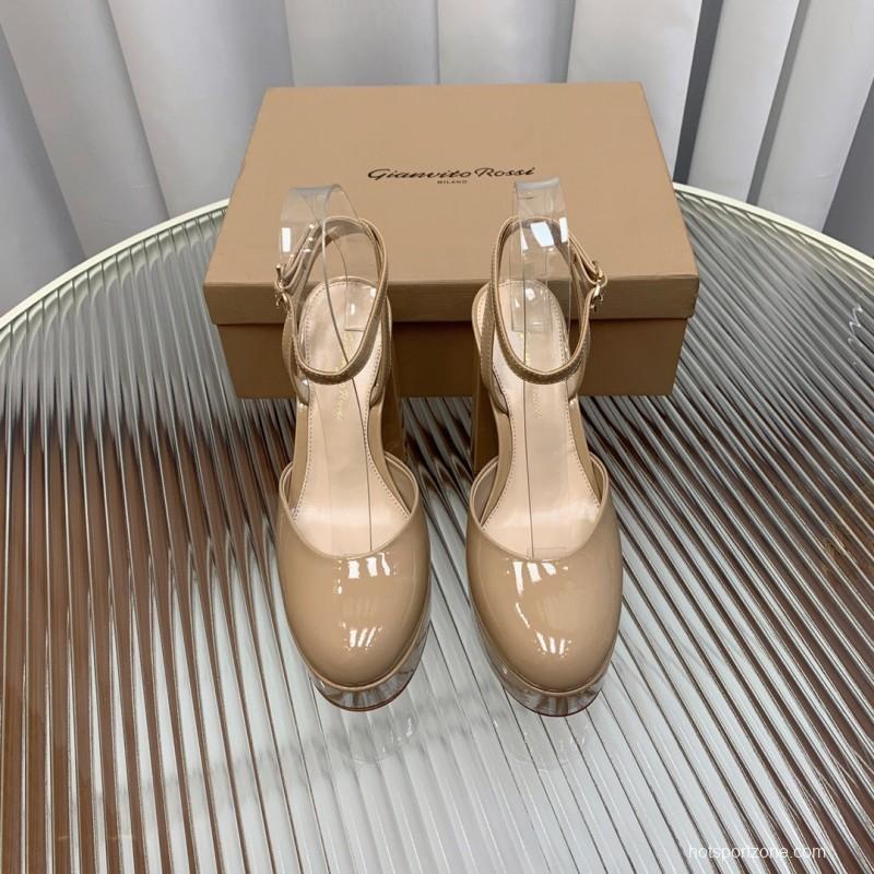 2025 Women Gianvito Rossi Beige Patent Leather Platform Heels KFY00340