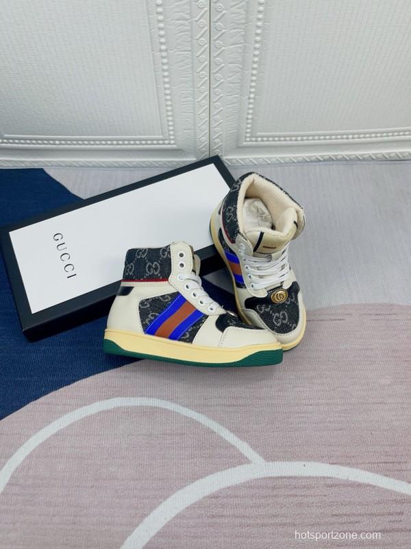 2024 Gucci Brown Beige Blue Green Canvas Kids Sneakers