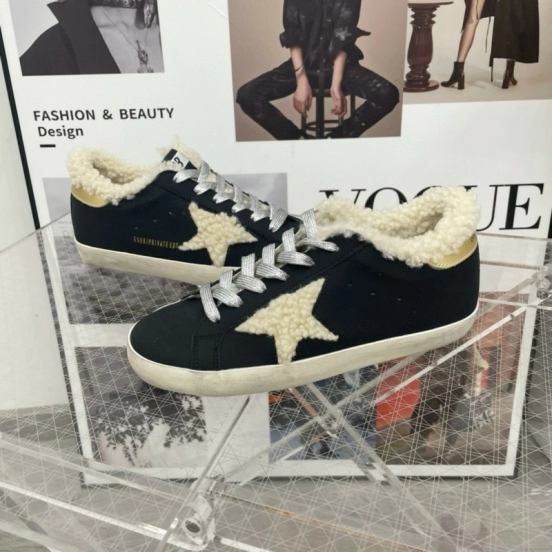 2025 Women GGDB Black Cream Shearling Leather Sneakers