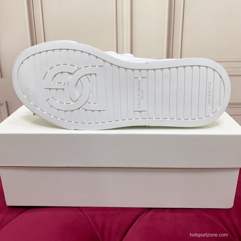 2025 Unisex Dolce & Gabbana White Leather Mesh Sneakers