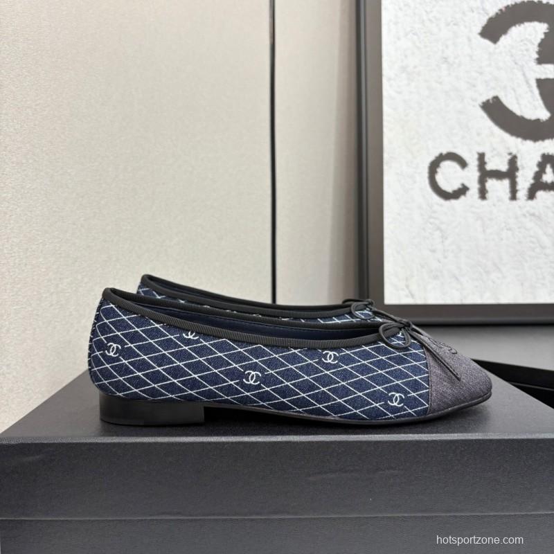 2025 Women Chanel Blue Grey Denim Textile Ballet Flat LY00360