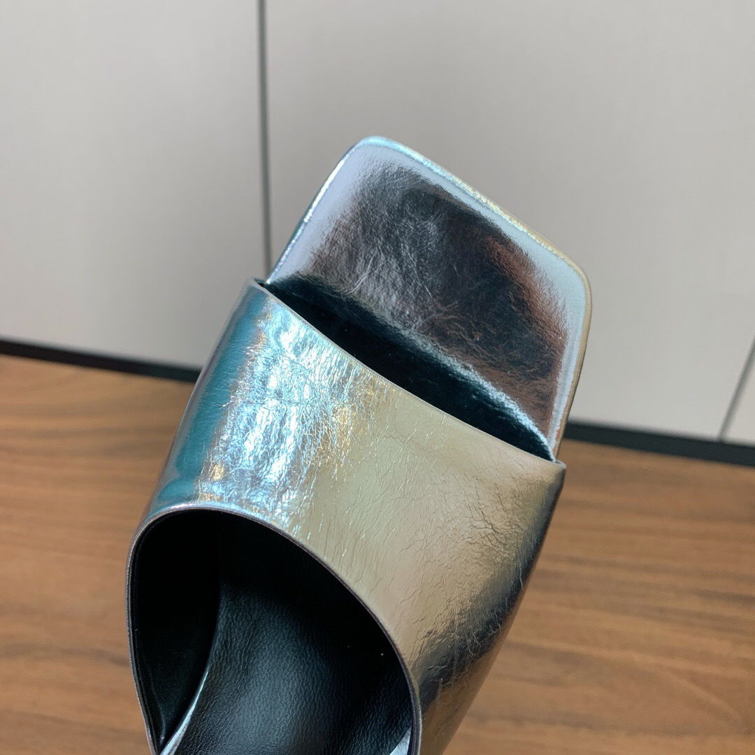 2025 Women VERSACE Silver Leather Slippers