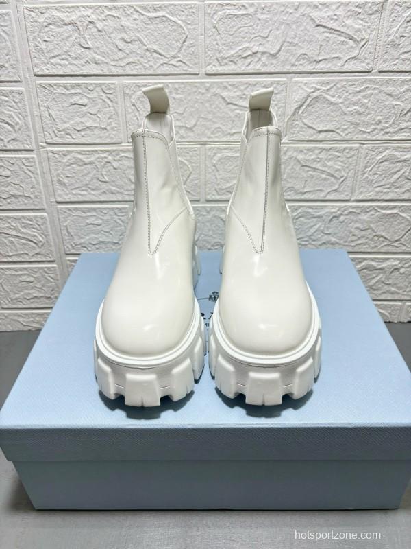2024 Women Prada White Leather Chelsea Boots MJ00380