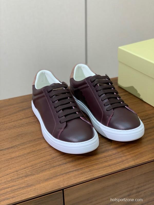 2025 Men Brunello Cucinelli Burgundy Leather Casual Sneakers Original Sole KFY00310(M)