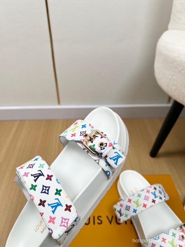 2025 Women Louis Vuitton White Multicolor Canvas Slippers KFY00280