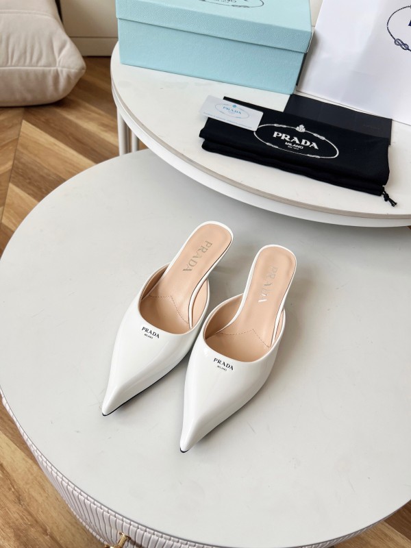 2025 Women Prada White Patent Leather High Heels