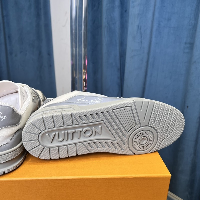 2025 Unisex Louis Vuitton White Light Grey Mesh Leather Trainer