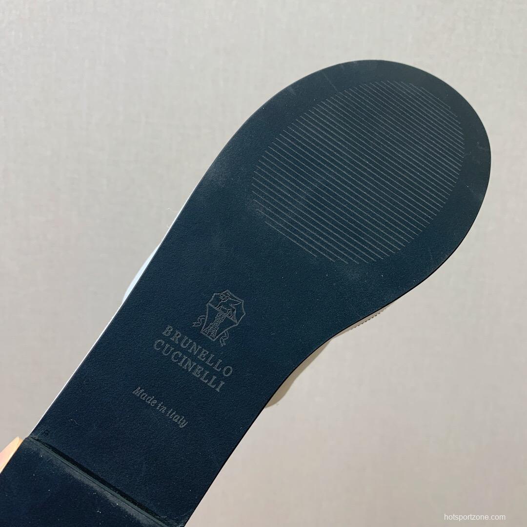 2025 Women BRUNELLO CUCINELLI White Suede Platform Slide Sandals Casual Craftsmanship LY00360(F)