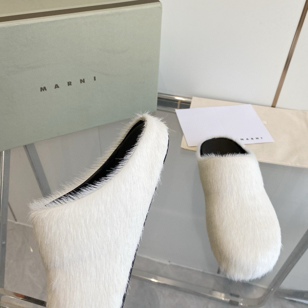 2024 Women Marni White Pony Hair Leather Mules MJ00320