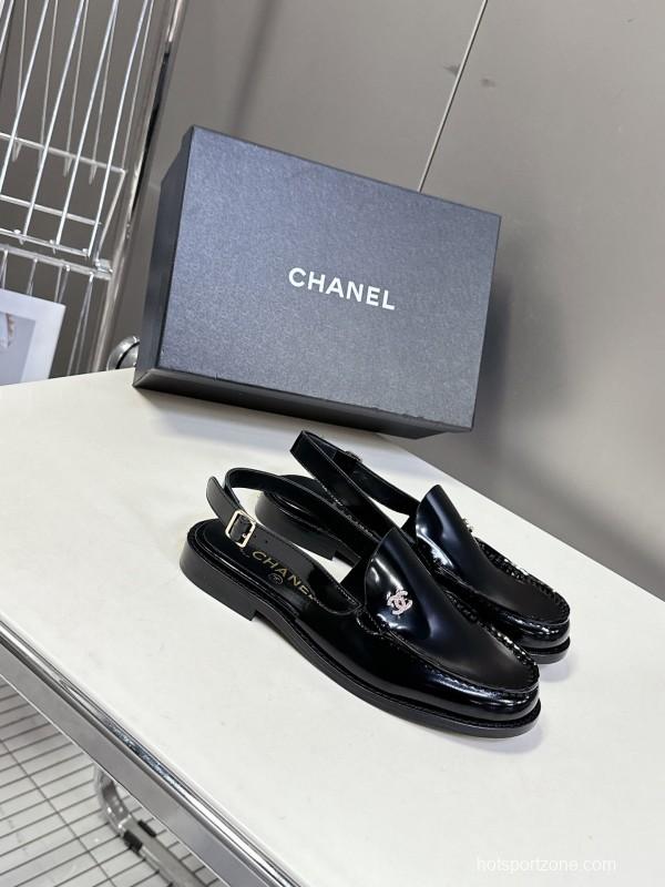 2025 Women Chanel Black Leather Loafers CC Logo KFY00300
