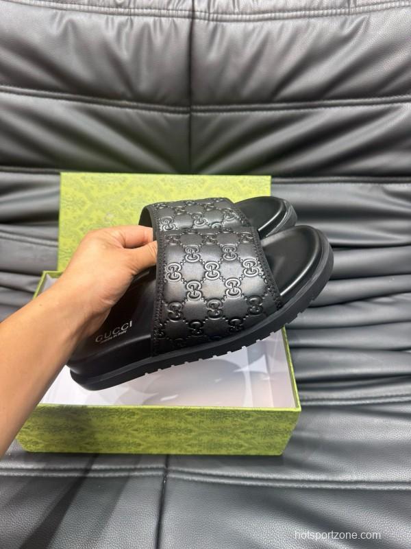 2024 Slippers Gucci Black Leather Slippers MJ00200