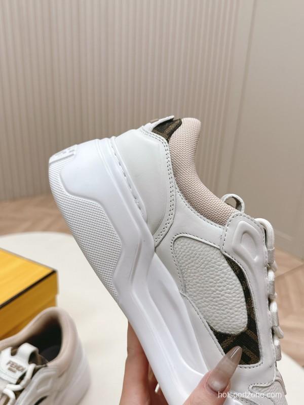 2024 Women Fendi White Beige Leather Sneakers