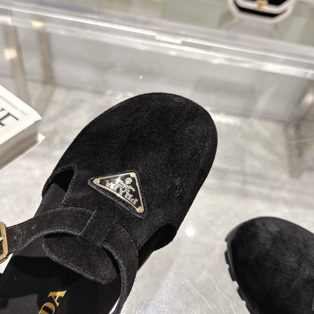 2025 Women Prada Black Suede Sandals LY00270
