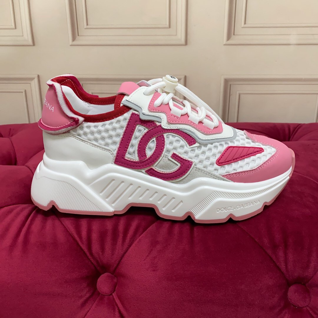 2025 Women Dolce & Gabbana White Pink Mesh Sneakers LY00330(F)