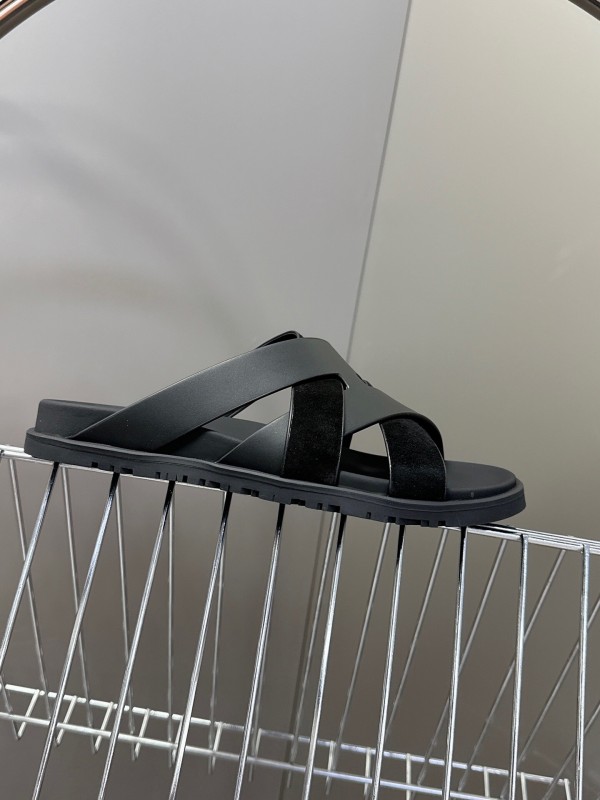 2025 Slippers Hermès Black Leather Slippers