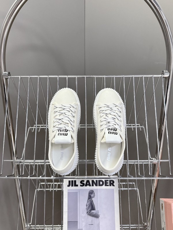 2025 Women Miu Miu White Canvas Sneakers