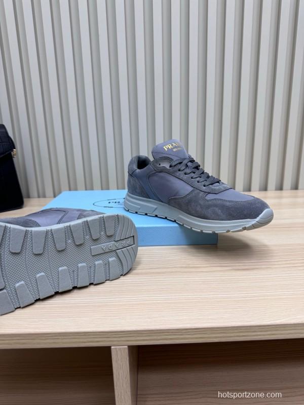 2025 Women Prada Grey Suede Leather Sneakers LY00300