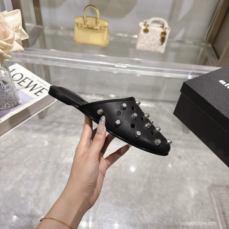 2025 Slippers Alexander Wang Black Leather Studded LY00310