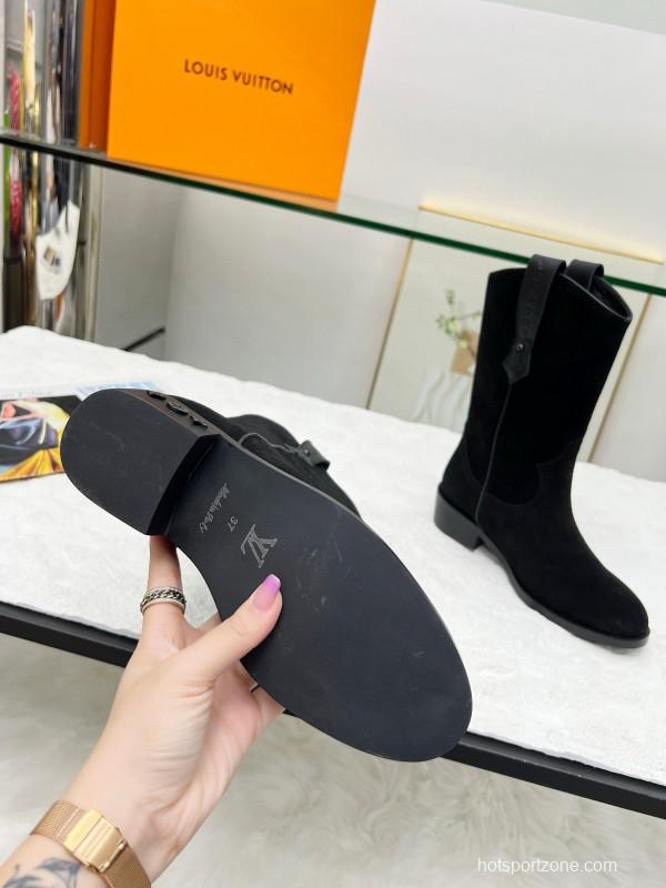 2024 Women Louis Vuitton black leather suede boots MJ00360